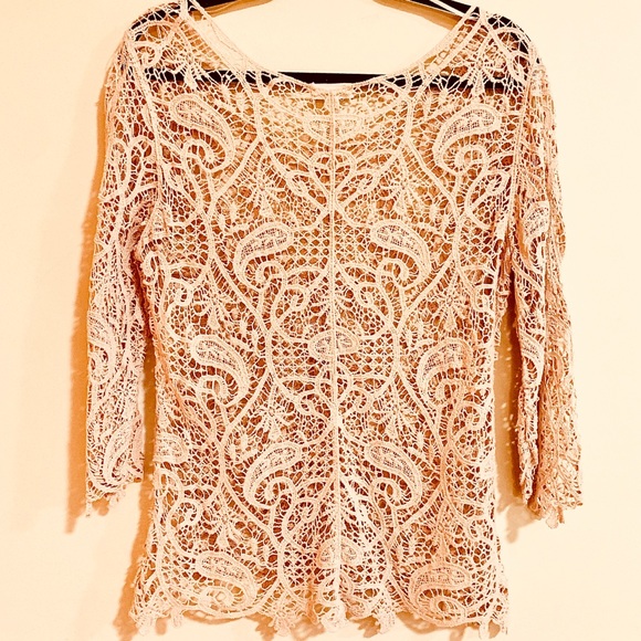 ❌SOLD❌ ADIVA Blush Crochet Lace 3/4 Top NWOT - Picture 3 of 7